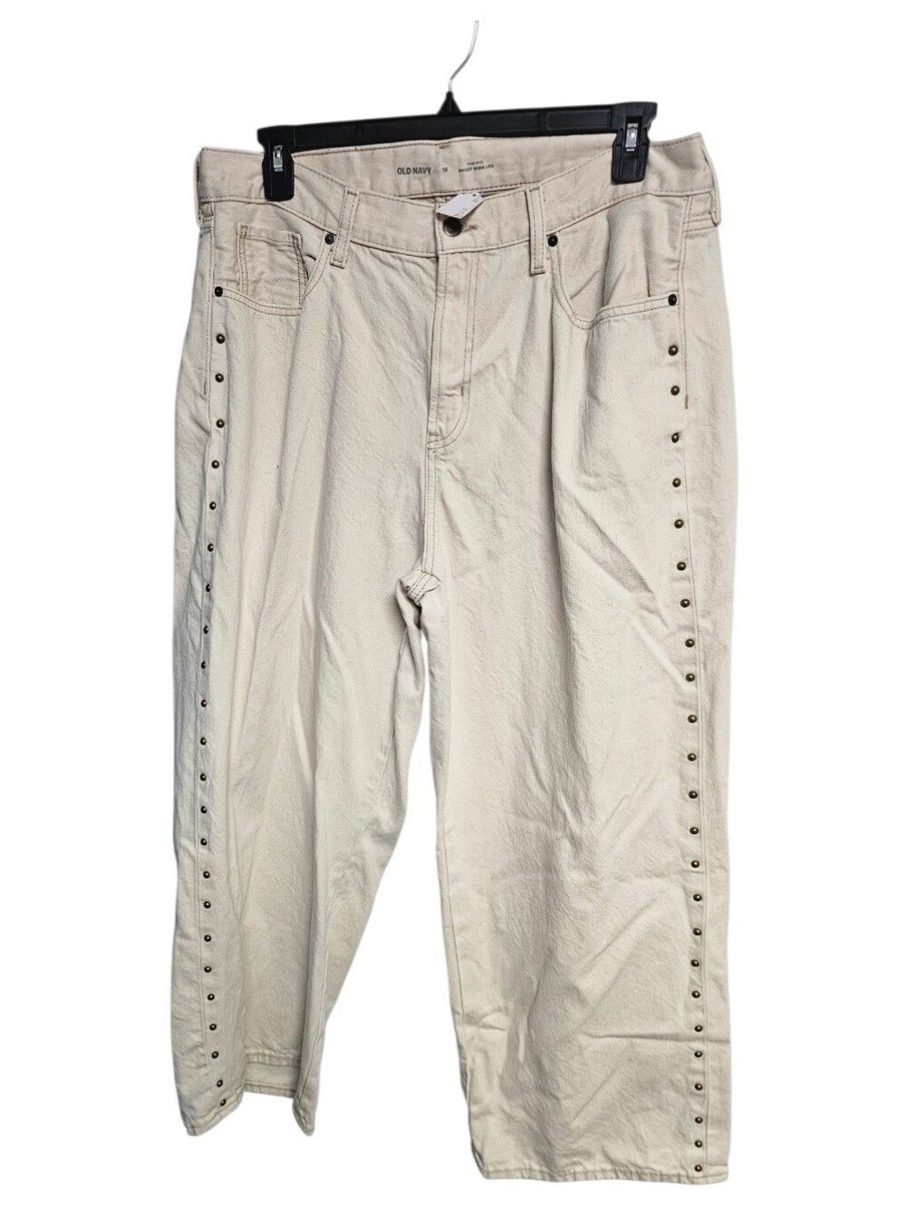 Old Navy Cream Stud-Trim Straight Leg Jeans